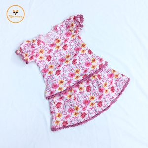 Floral Printed Cotton Baby Skirt/Tops Set