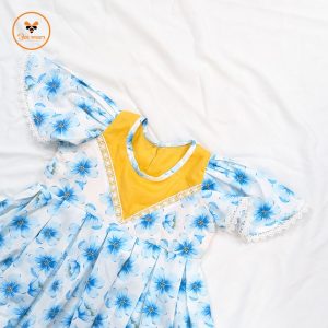 Sky-Blue Printed Cotton Baby Dress