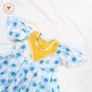 Sky-Blue Printed Cotton Baby Dress