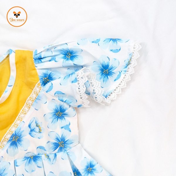 Sky-Blue Printed Cotton Baby Dress - Image 4