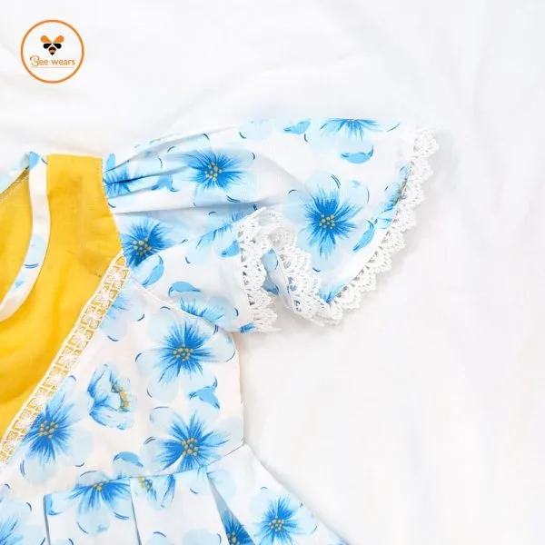 Sky-Blue Printed Cotton Baby Dress - Image 4