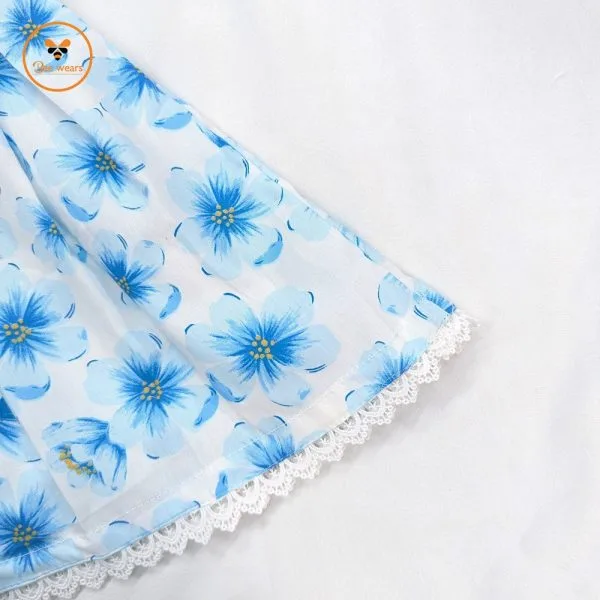 Sky-Blue Printed Cotton Baby Dress - Image 3