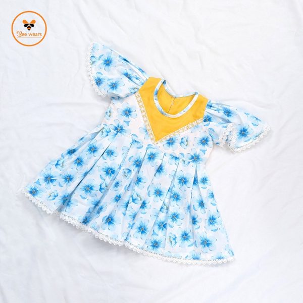 Sky-Blue Printed Cotton Baby Dress - Image 2