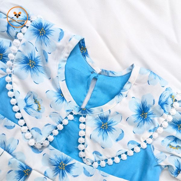 Sky-Blue Color Cotton Baby Dress - Image 4