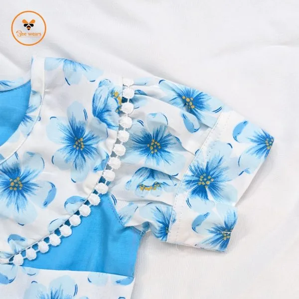 Sky-Blue Color Cotton Baby Dress - Image 2