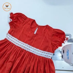 Bean Red Color Fancy Cotton Baby Dress