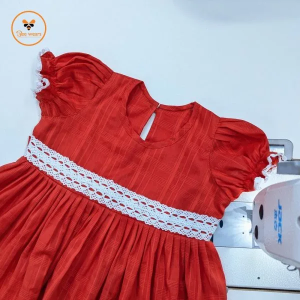 Bean Red Color Fancy Cotton Baby Dress