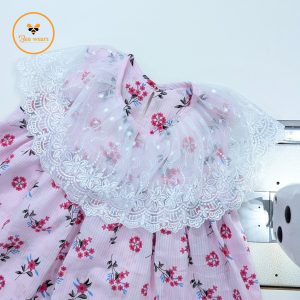 Floral Printed Cotton Baby Dress-Pink