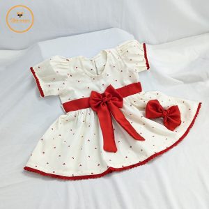 Floral Printed Cotton Baby Party Dress-with Hair Band