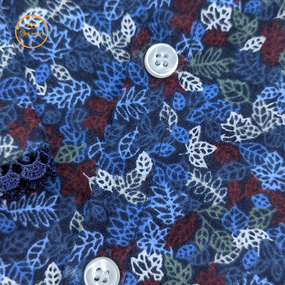 Navy Leaf Print Long-Sleeve PJ Set - Image 3