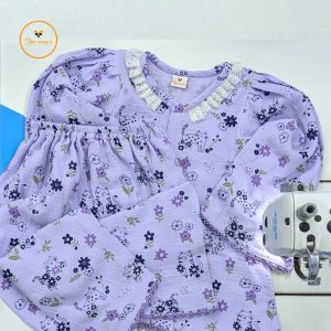 Lavender Cat Muslin Lounge Set