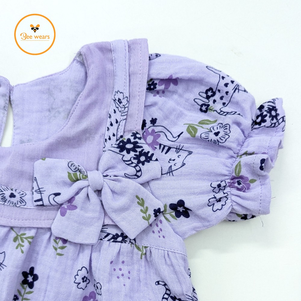 Lavender Cat Print Muslin Frock - Image 2