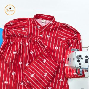 Red Bow Print Long-Sleeve Shirt Top